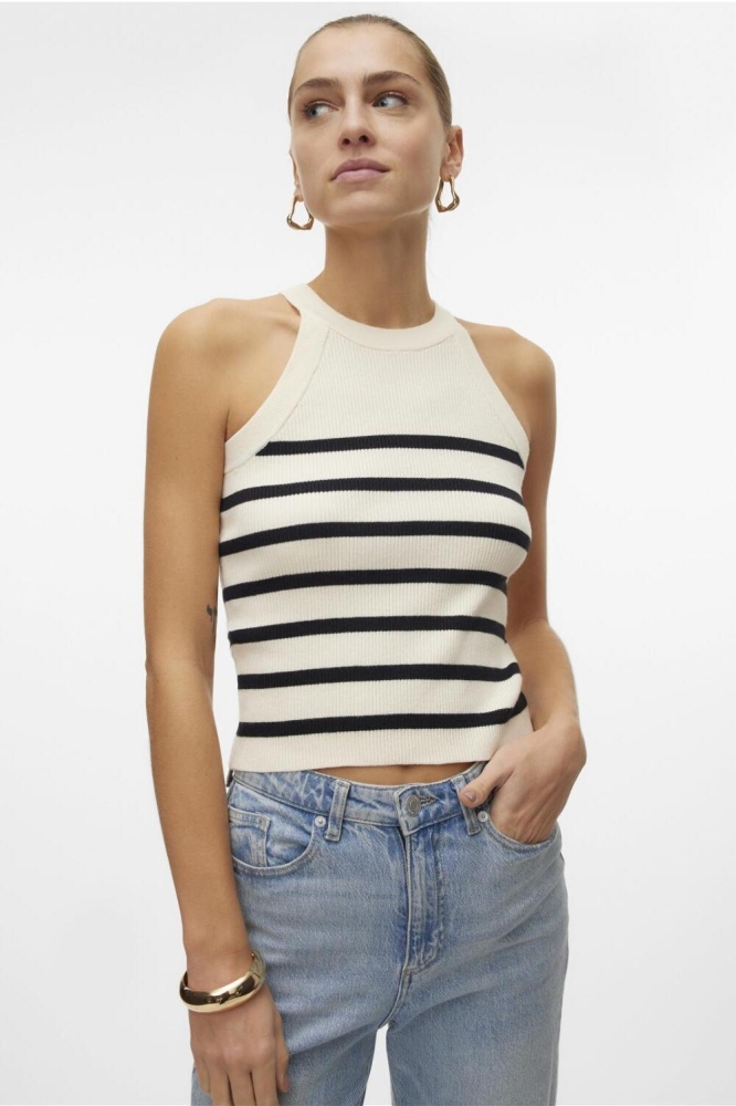 VMSABA RIB SL O-NECK TOP GA NOOS 10306826 BIRCH/W BLACK